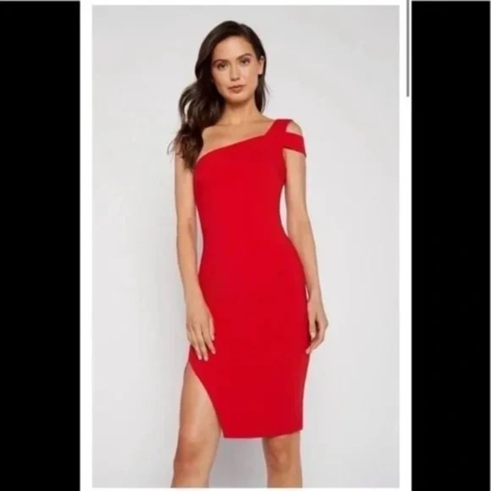 Likely one shoulder knee length red dress - size 4